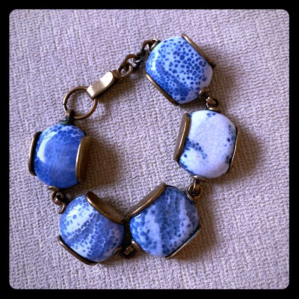 Greek Bracelet - blue/white/antique gold